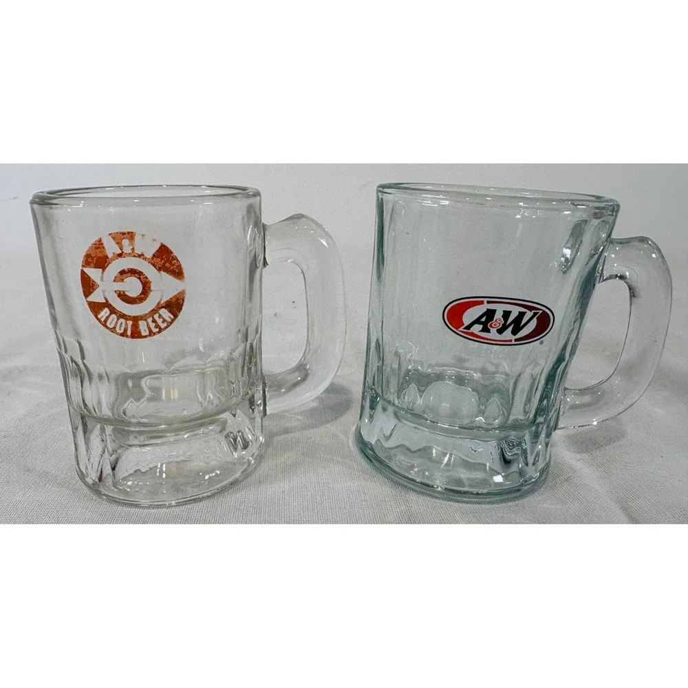 Lot of 2 Vintage A&W Root Beer Mug Shot Mini Glasses 3.25